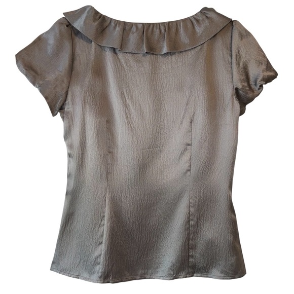 Ann Taylor | NWT | Silk Ruffle Scoop Blouse | Gray | Size 6 - Picture 9 of 9